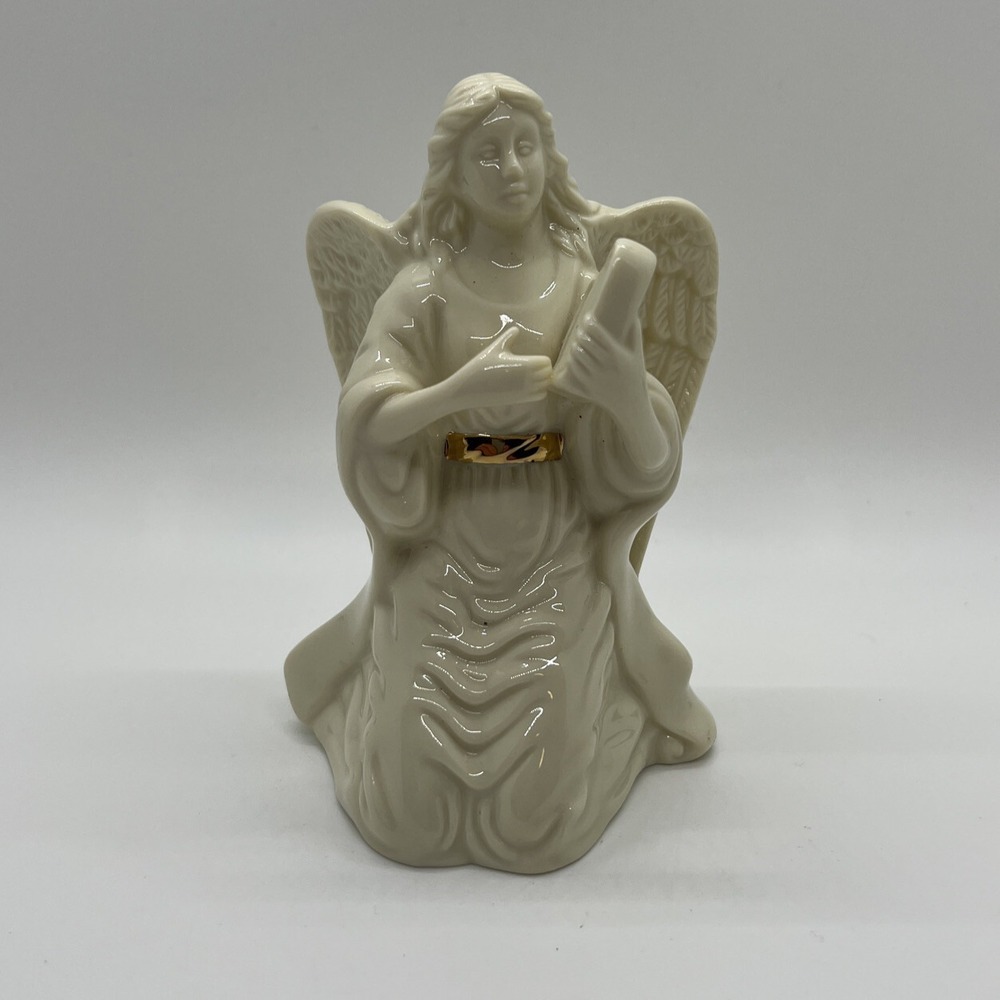 Lenox Guardian Angel Playing Harp Porcelain Figurine 4 1/2" Gold Accents